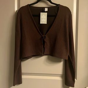 Brown Front Tie Crop Top